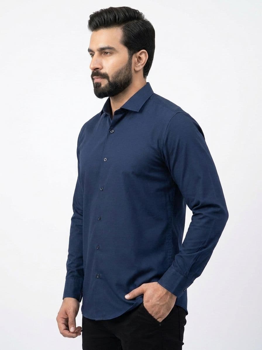 Men's Navy Blue Semi Formal  Shirt – Premium Long Sleeve Dress Shirt thumbnail 4