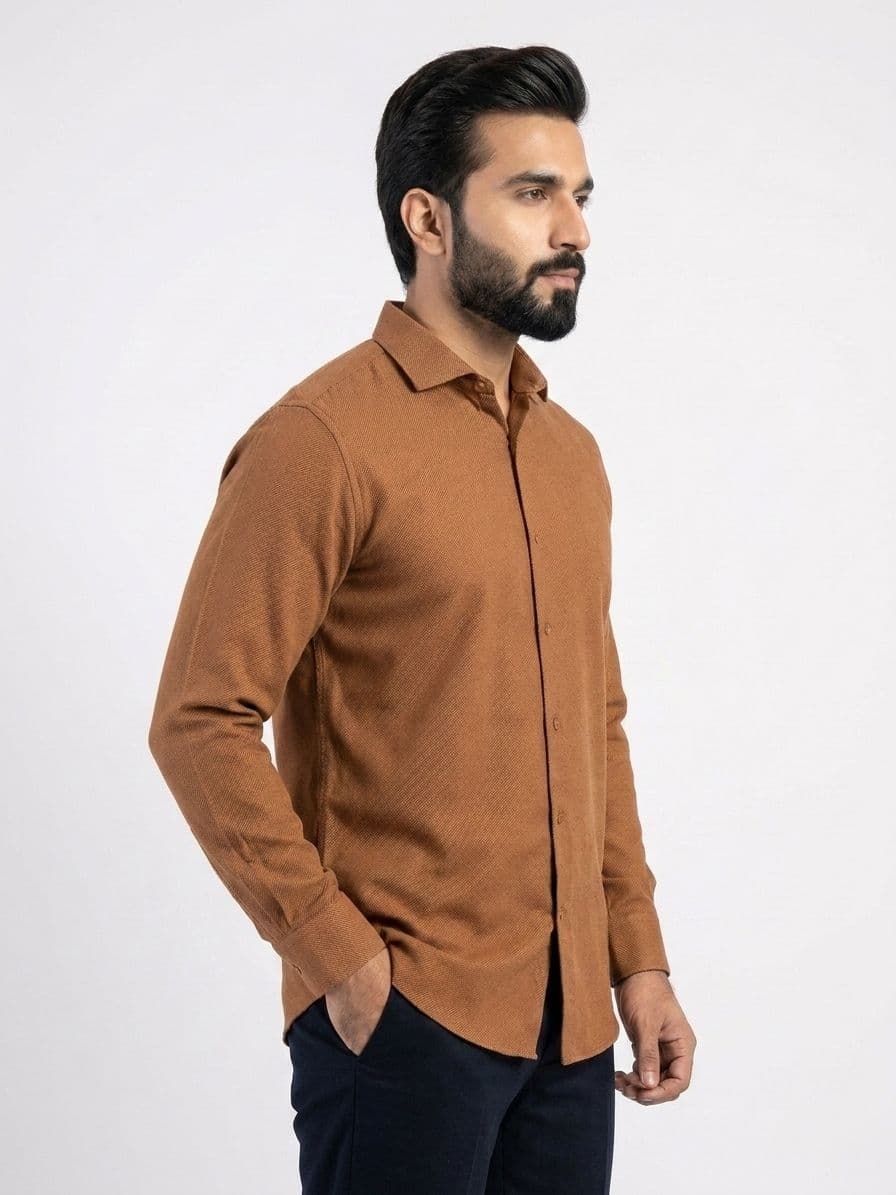 Men's Rust Brown Semi Formal Shirt – Premium Long Sleeve Dress Shirt thumbnail 4