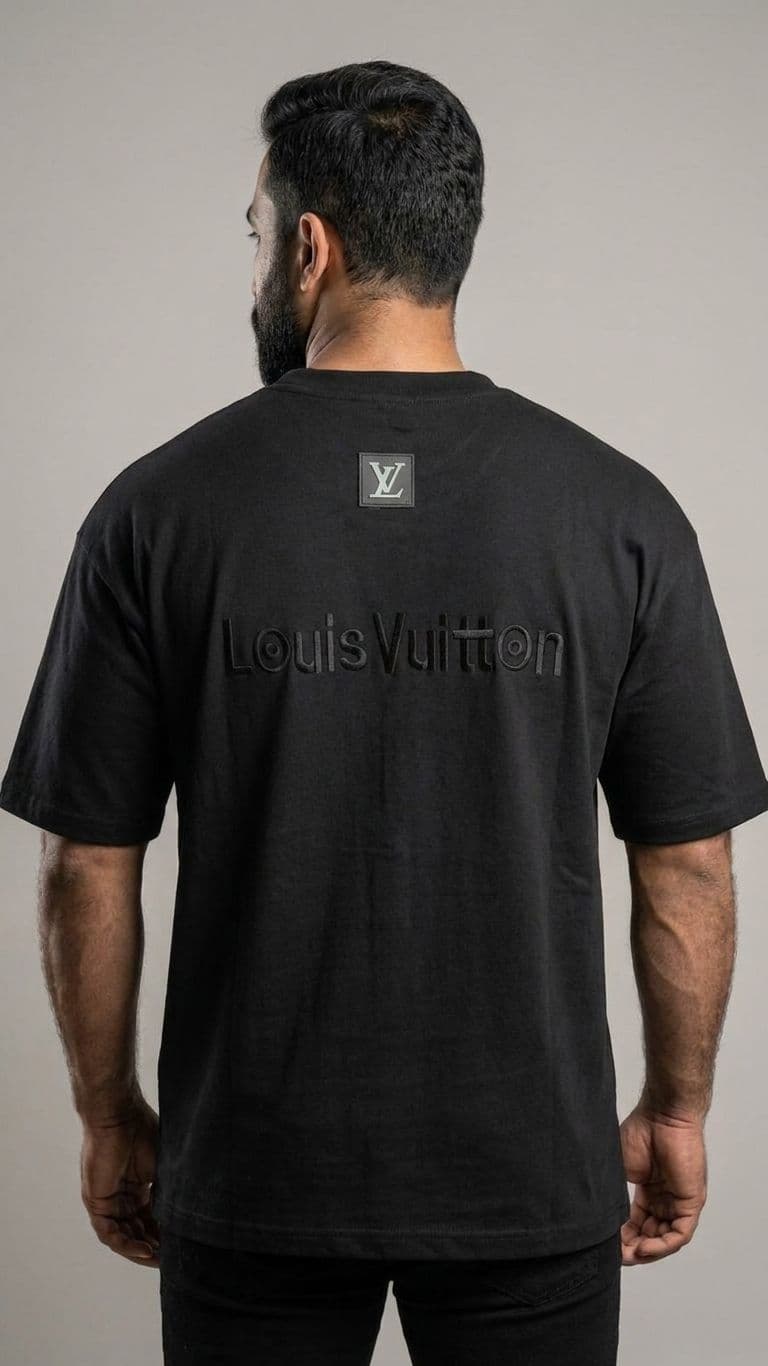 Men's Black Drop Shoulder T-Shirt – 180 GSM Cotton Jersey with Front & Back Embroidery thumbnail 3
