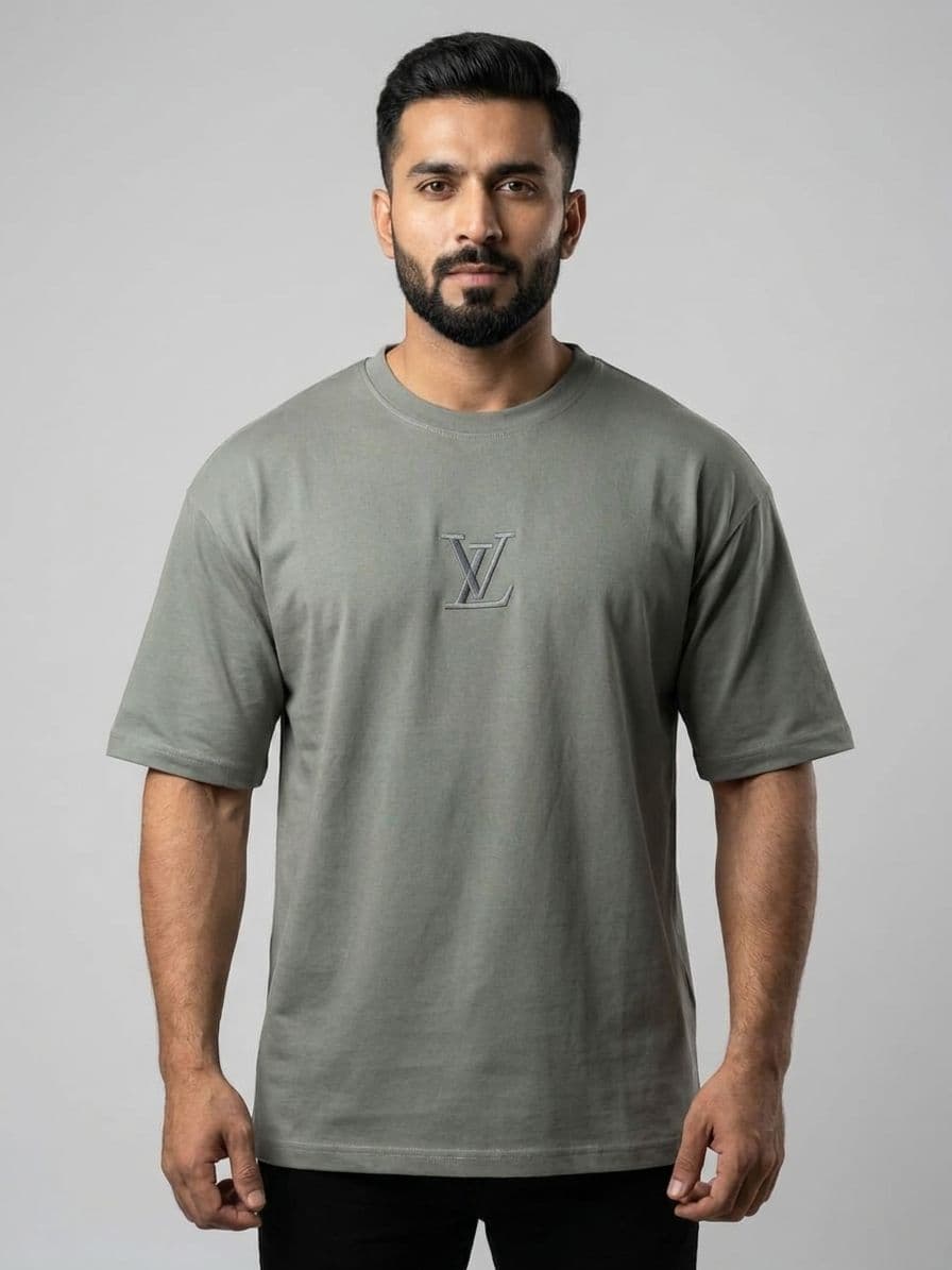 Men's Premium Drop Shoulder Oversized T-Shirt with Front & Back Embroidery
