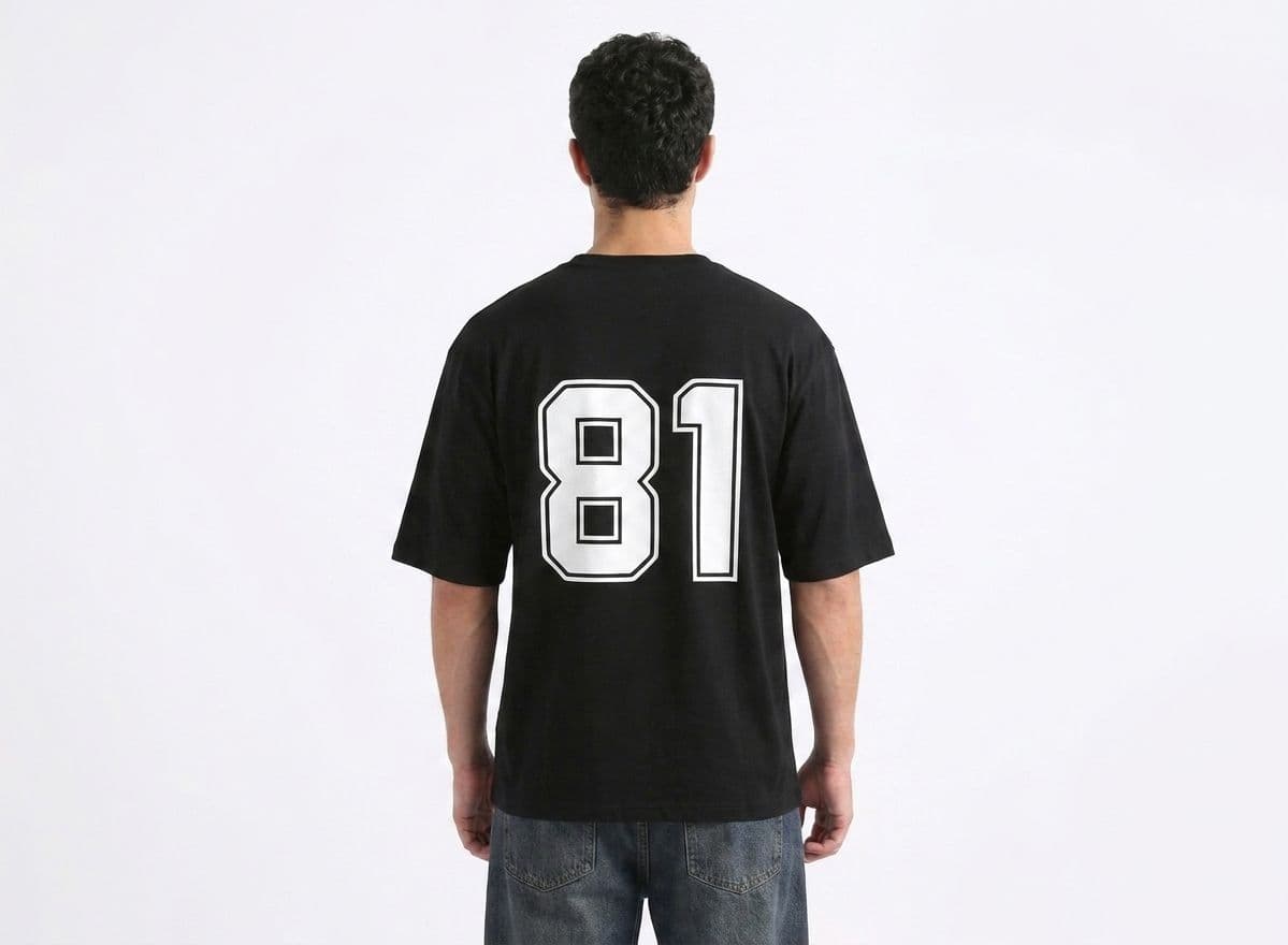 Men's Black Drop Shoulder T-Shirt – Oversized Breathable Mesh Tee with Chest Print thumbnail 3