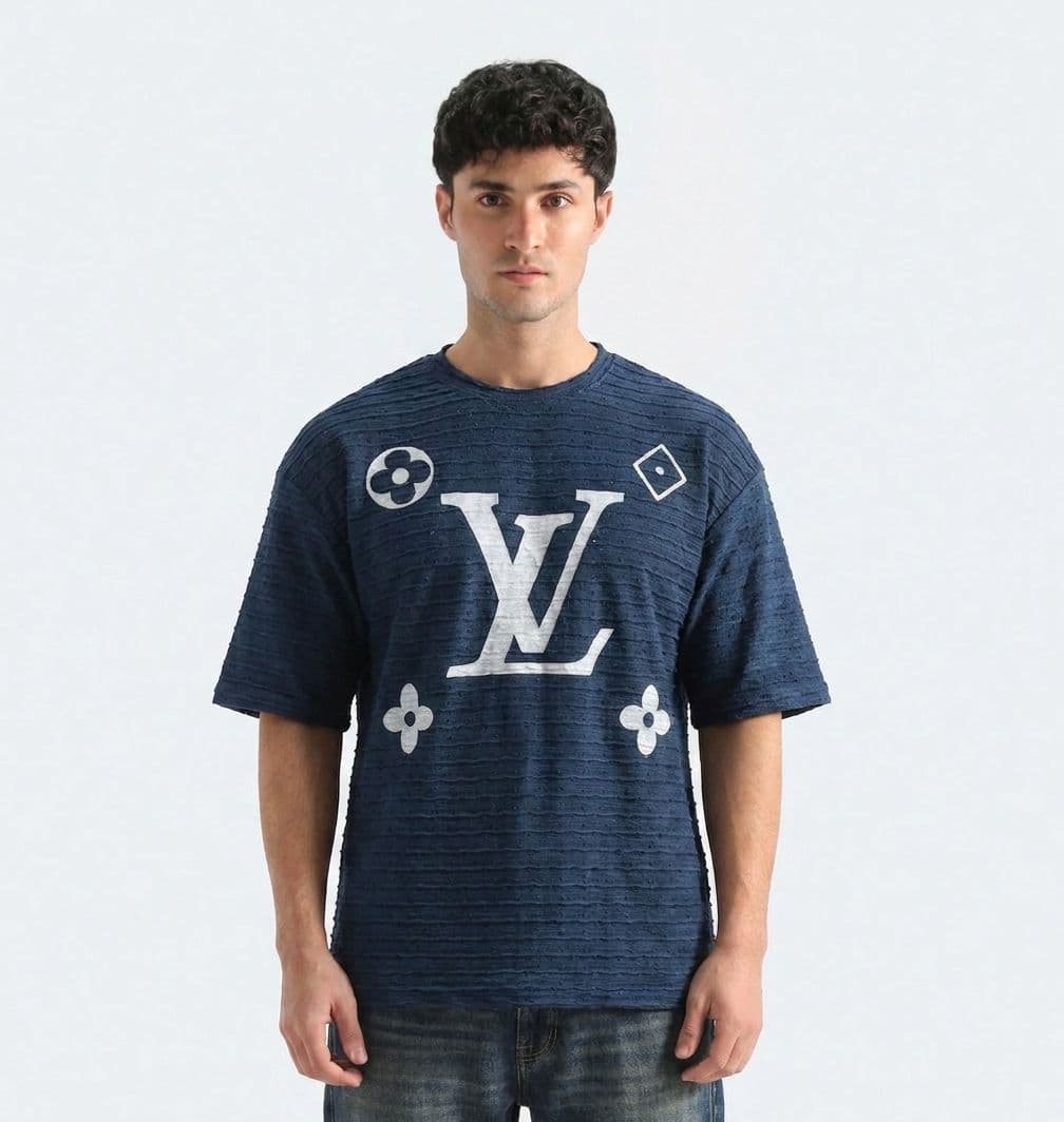 Men's  Oversized Drop Shoulder T-Shirt – Deep Blue Chicken Fabric