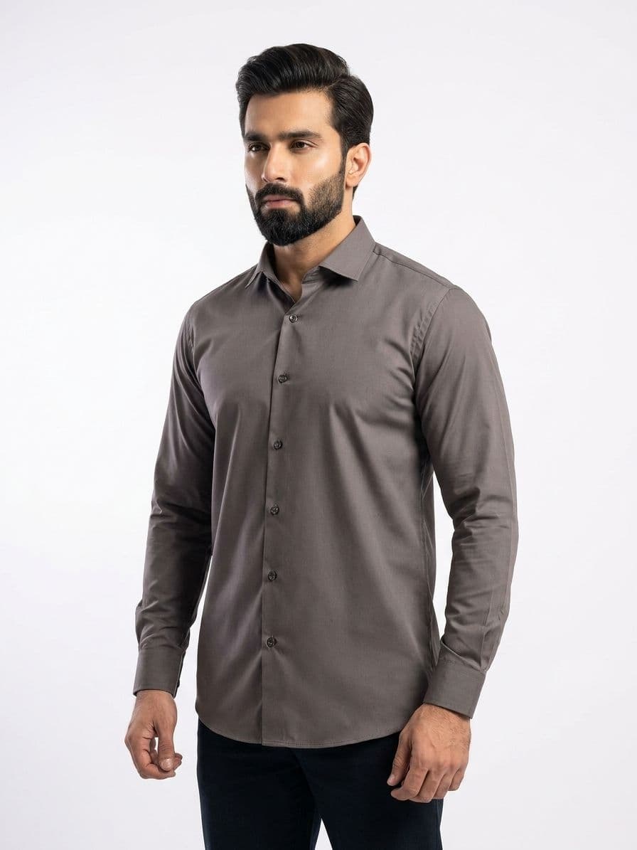 Men's Taupe Grey Semi Formal Shirt – Premium Long Sleeve Dress Shirt thumbnail 3