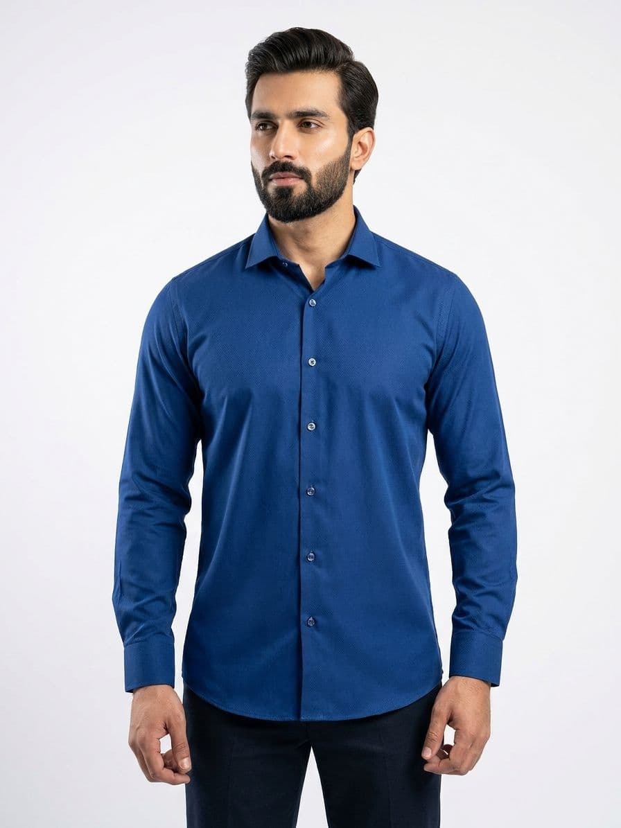 Men's Royal Blue Semi Formal Shirt – Premium Long Sleeve Dress Shirt thumbnail 3