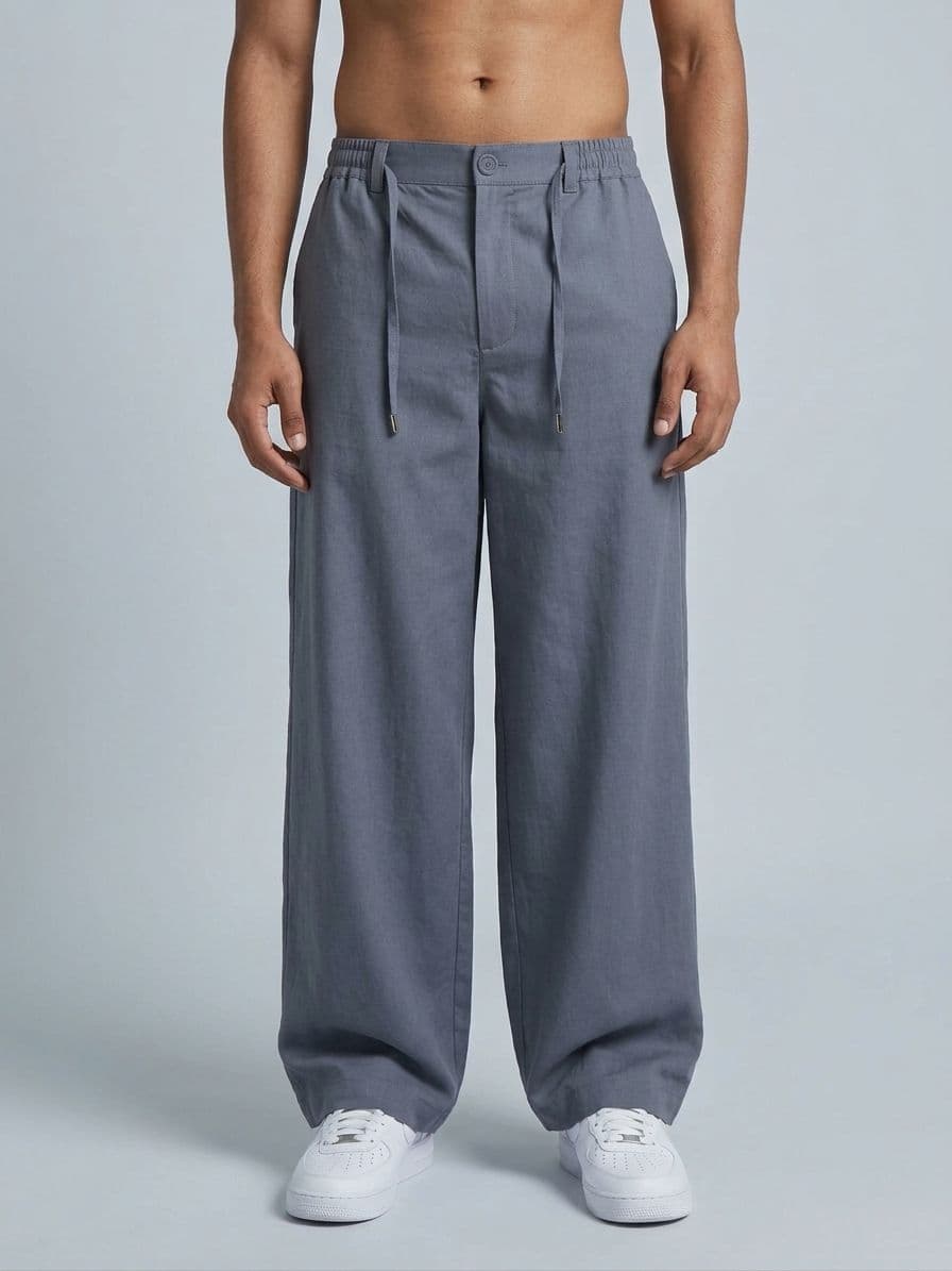 Men's Slate Grey Loose Fit Irish Cotton Trousers – Baggy Drawstring Pants