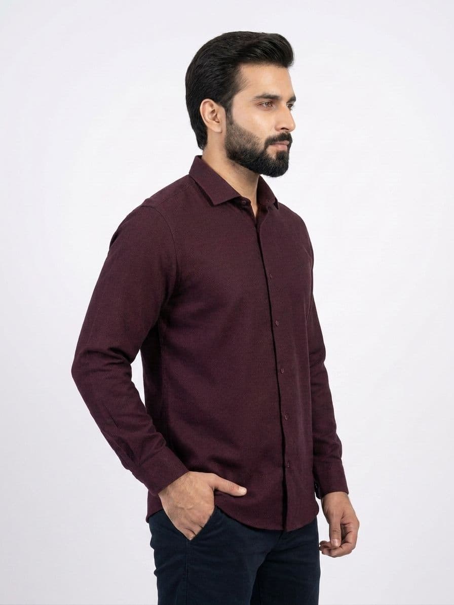 Men's Maroon Semi Formal Shirt – Premium Long Sleeve Dress Shirt thumbnail 4