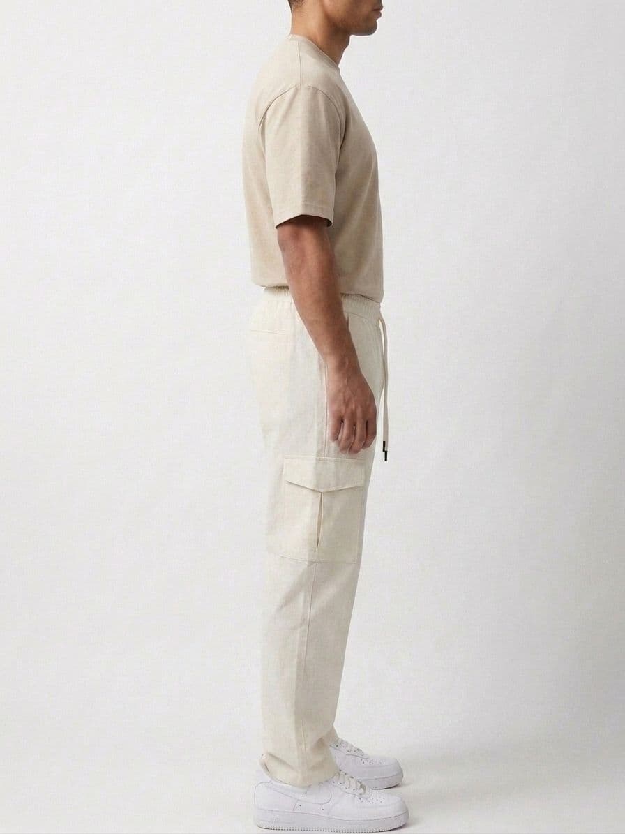 Men's Off-White Loose Fit Cargo Trousers – Lightweight Irish Cotton Linen (6 Pockets) thumbnail 3