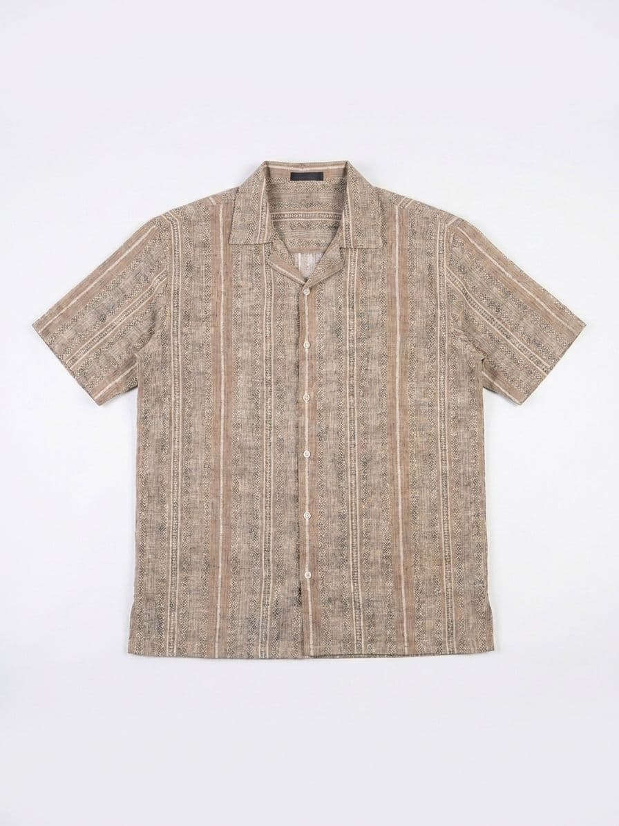 Men's Beige Striped 2-Piece Shirt & Shorts Co-Ord Set – Resort Wear Outfit thumbnail 3