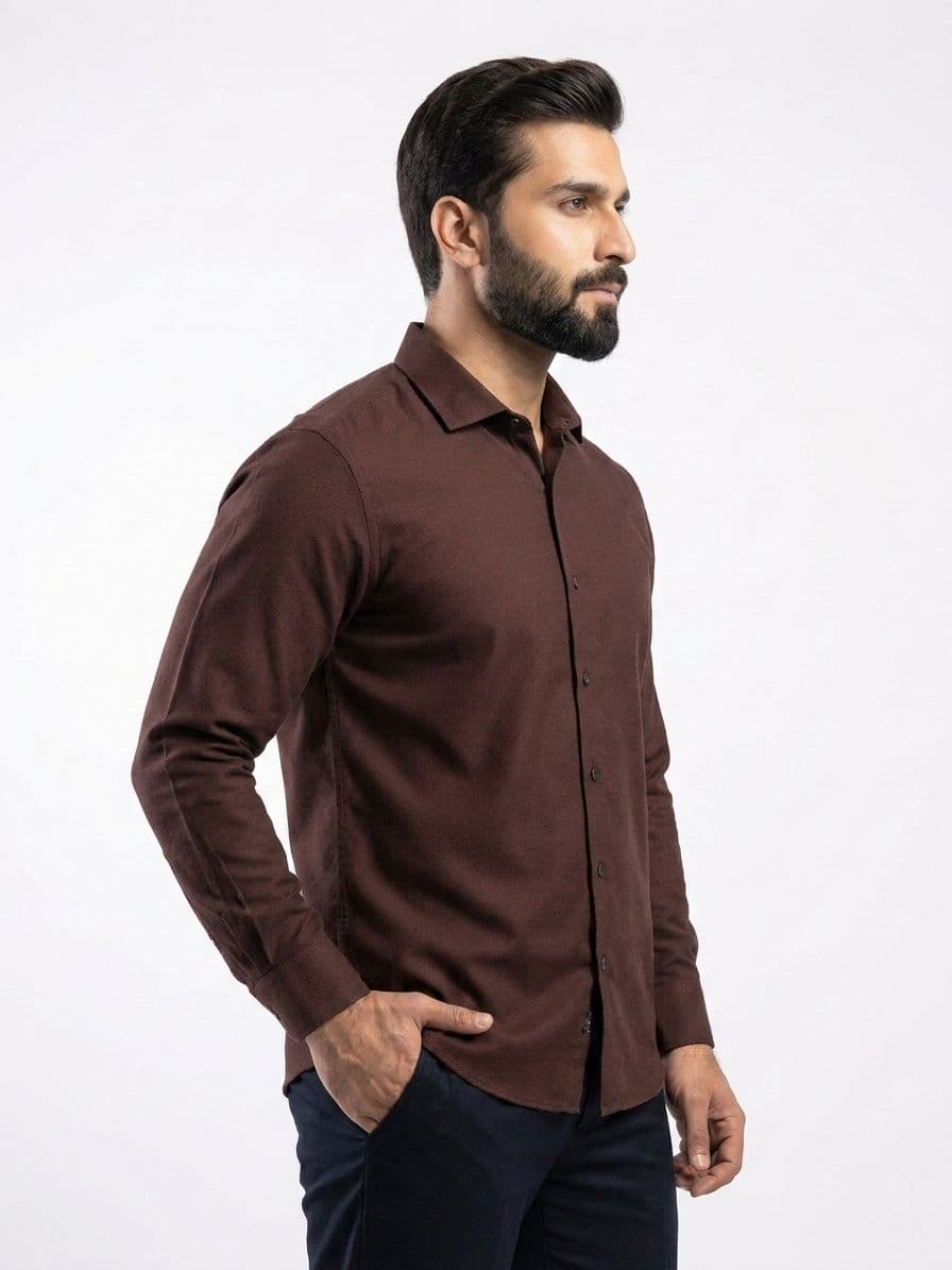 Men's Chocolate Brown Semi Formal Shirt – Premium Long Sleeve Dress Shirt thumbnail 4