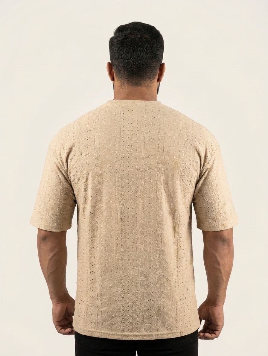 Men's LV Monogram Oversized Drop Shoulder T-Shirt – Light Brown Chicken Fabric thumbnail 3