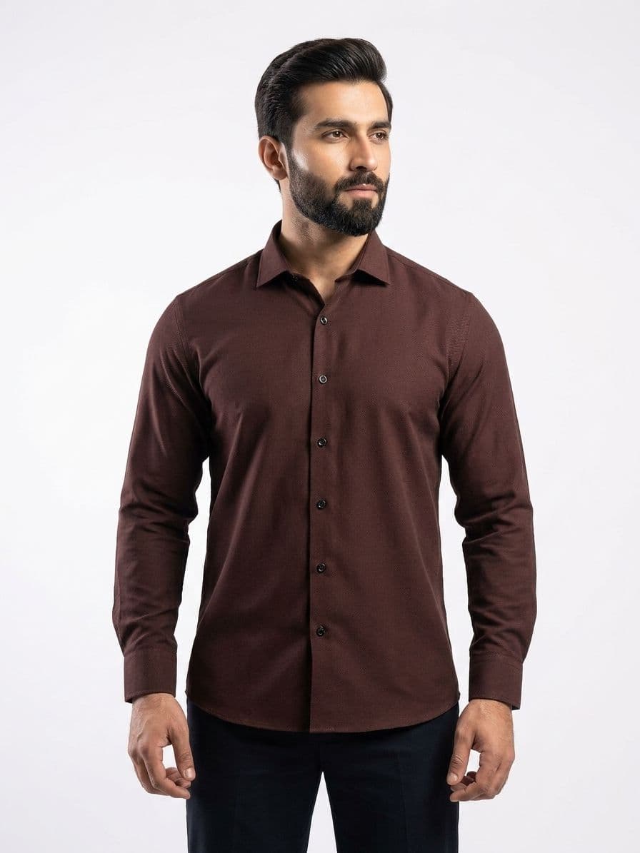Men's Chocolate Brown Semi Formal Shirt – Premium Long Sleeve Dress Shirt thumbnail 3