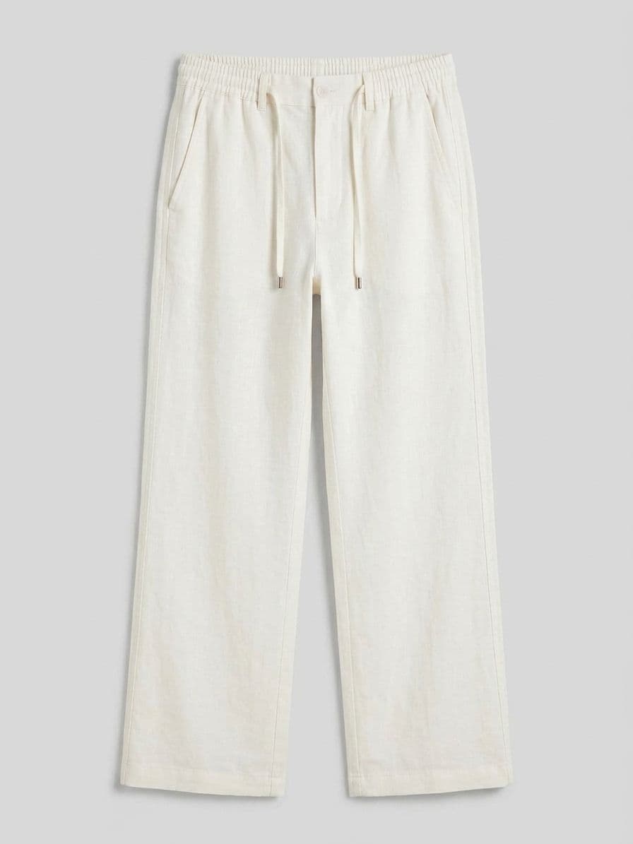 Men's Off-White Loose Fit Irish Cotton Trousers – Baggy Drawstring Pants thumbnail 3