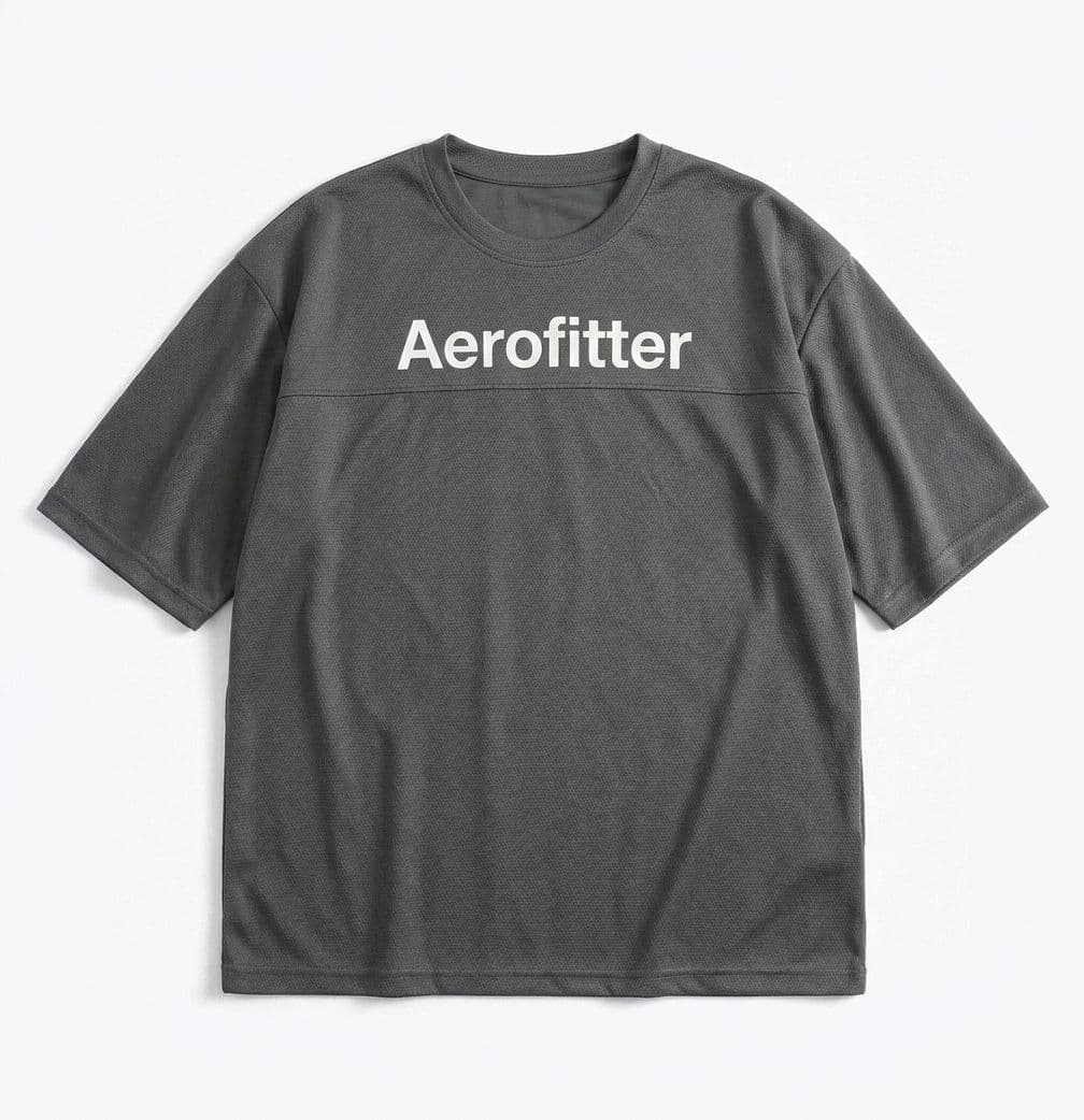 Men's Charcoal Grey Drop Shoulder T-Shirt – Oversized Breathable Mesh Tee with Chest Print thumbnail 4