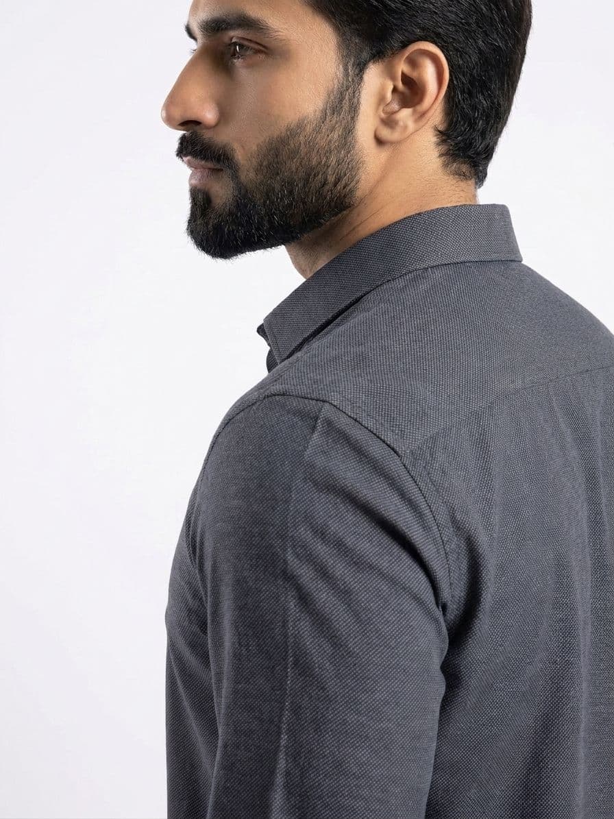 Men's Charcoal Grey Semi Formal Shirt – Premium Long Sleeve Dress Shirt thumbnail 2