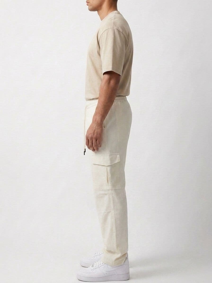 Men's Off-White Loose Fit Cargo Trousers – Lightweight Irish Cotton Linen (6 Pockets) thumbnail 4