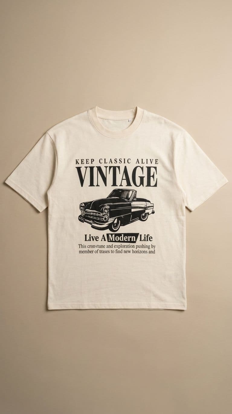 Men's Off-White Drop Shoulder Vintage Car Graphic T-Shirt – Oversized Tee thumbnail 3