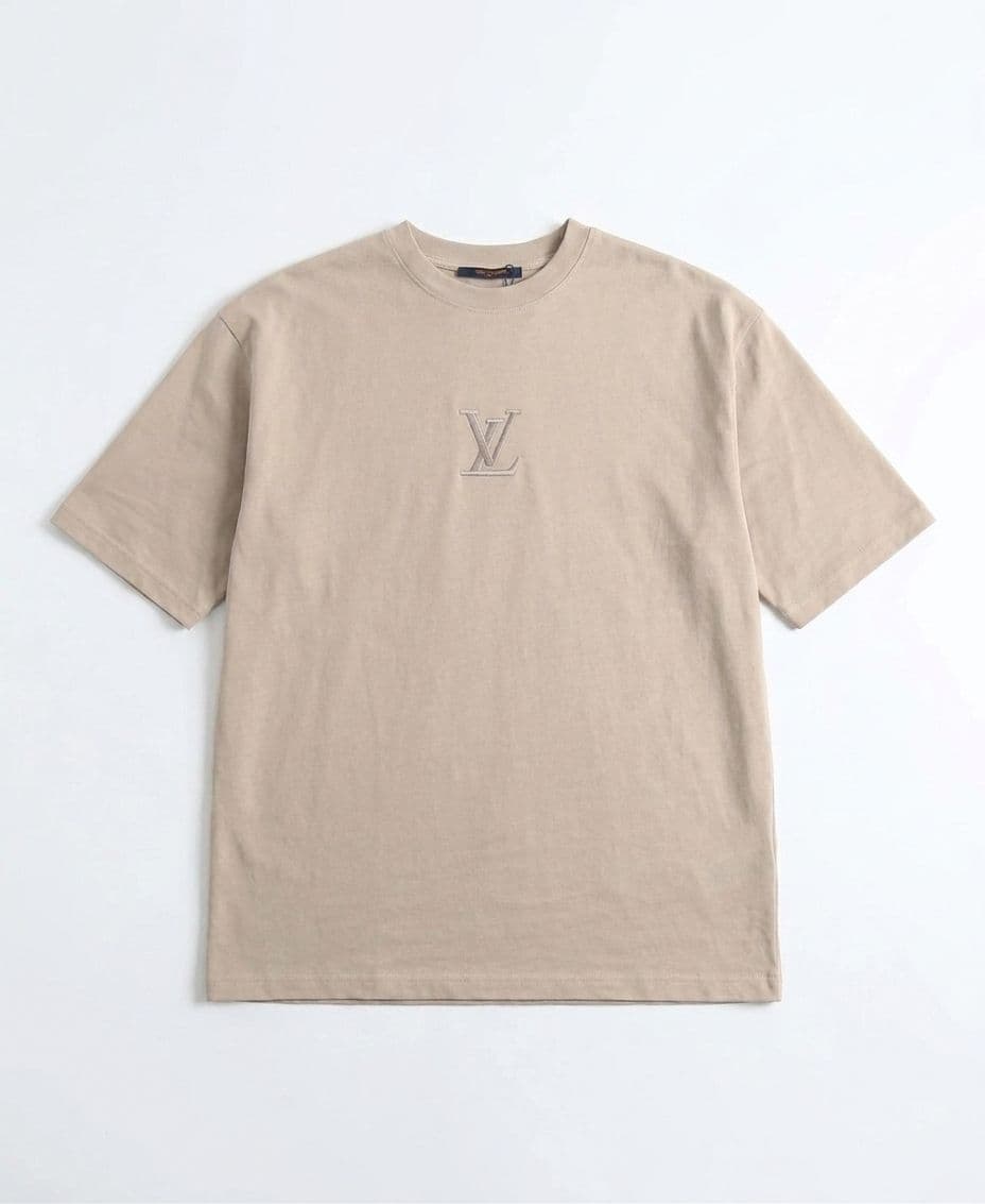 Men's Beige Drop Shoulder Oversized T-Shirt with Front & Back Embroidery thumbnail 4