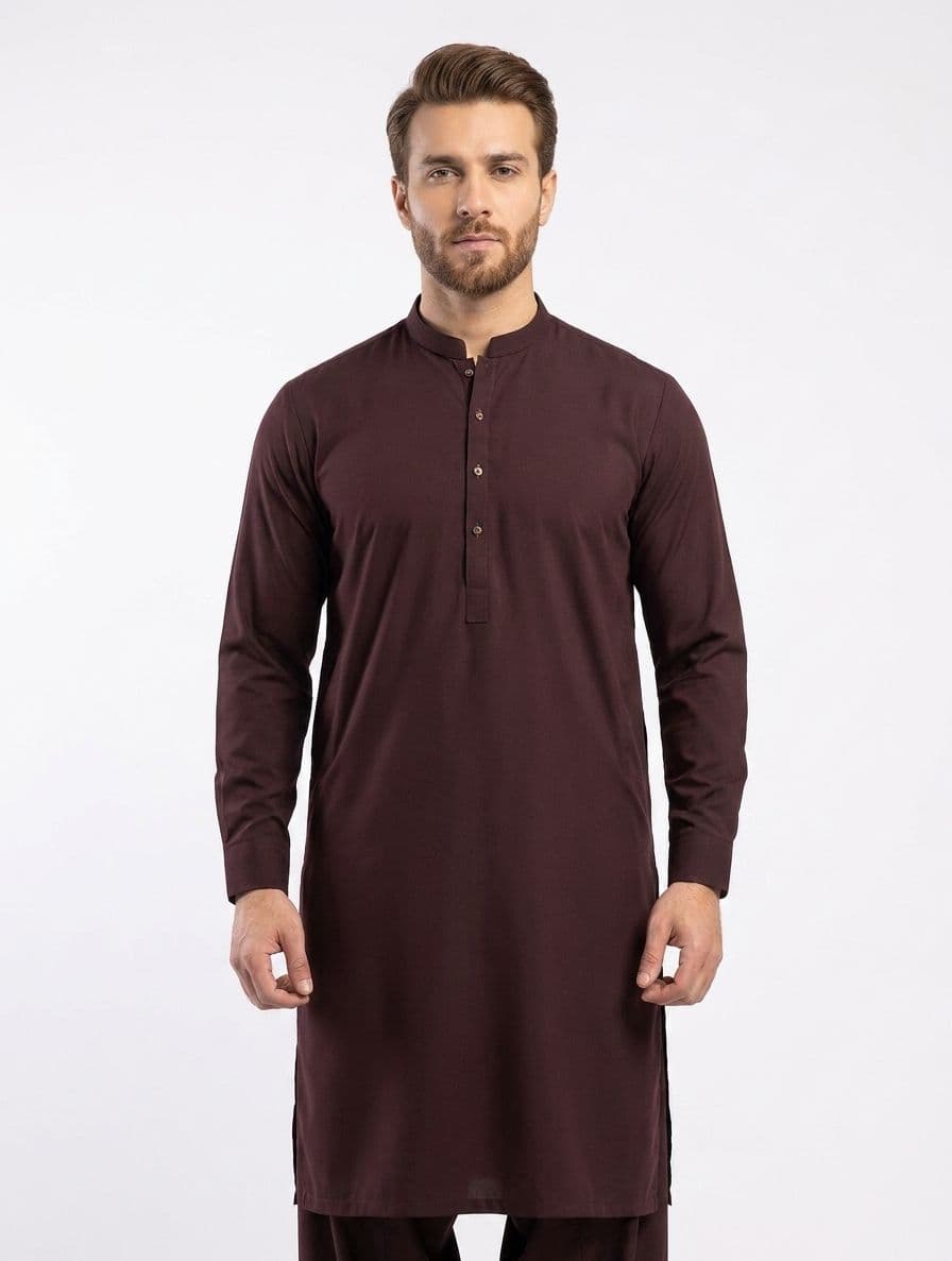 men shalwar kameez | premium wash n wear | exclusive class | dark maroon
