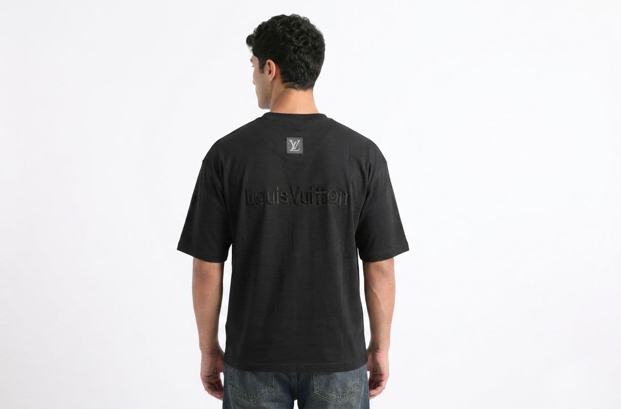 Men's Black Drop Shoulder T-Shirt – 180 GSM Cotton Jersey with Front & Back Embroidery thumbnail 3
