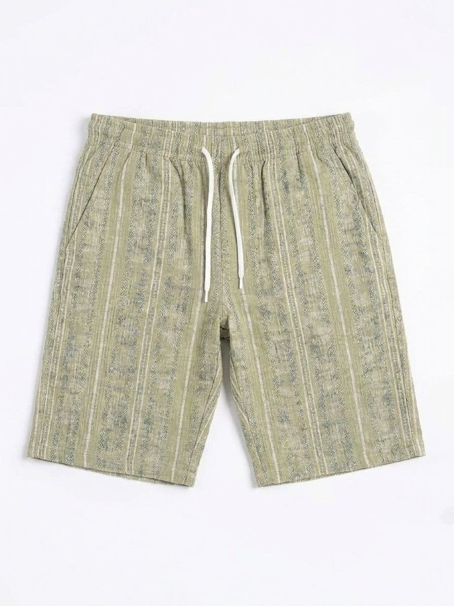 Men's Sage Green Striped 2-Piece Shirt & Shorts Co-Ord Set – Resort Wear Outfit thumbnail 4