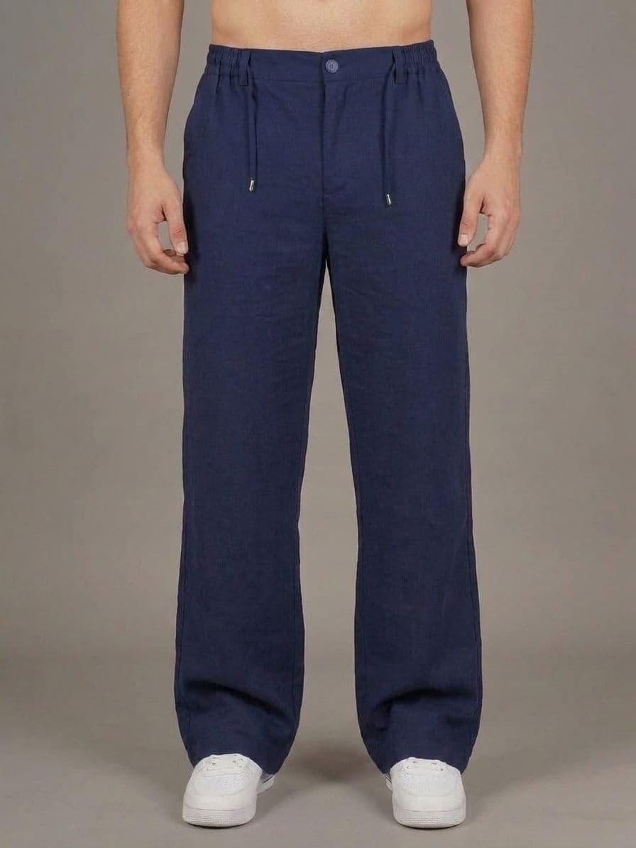Men's Navy Blue Loose Fit Irish Cotton Trousers – Baggy Drawstring Pants