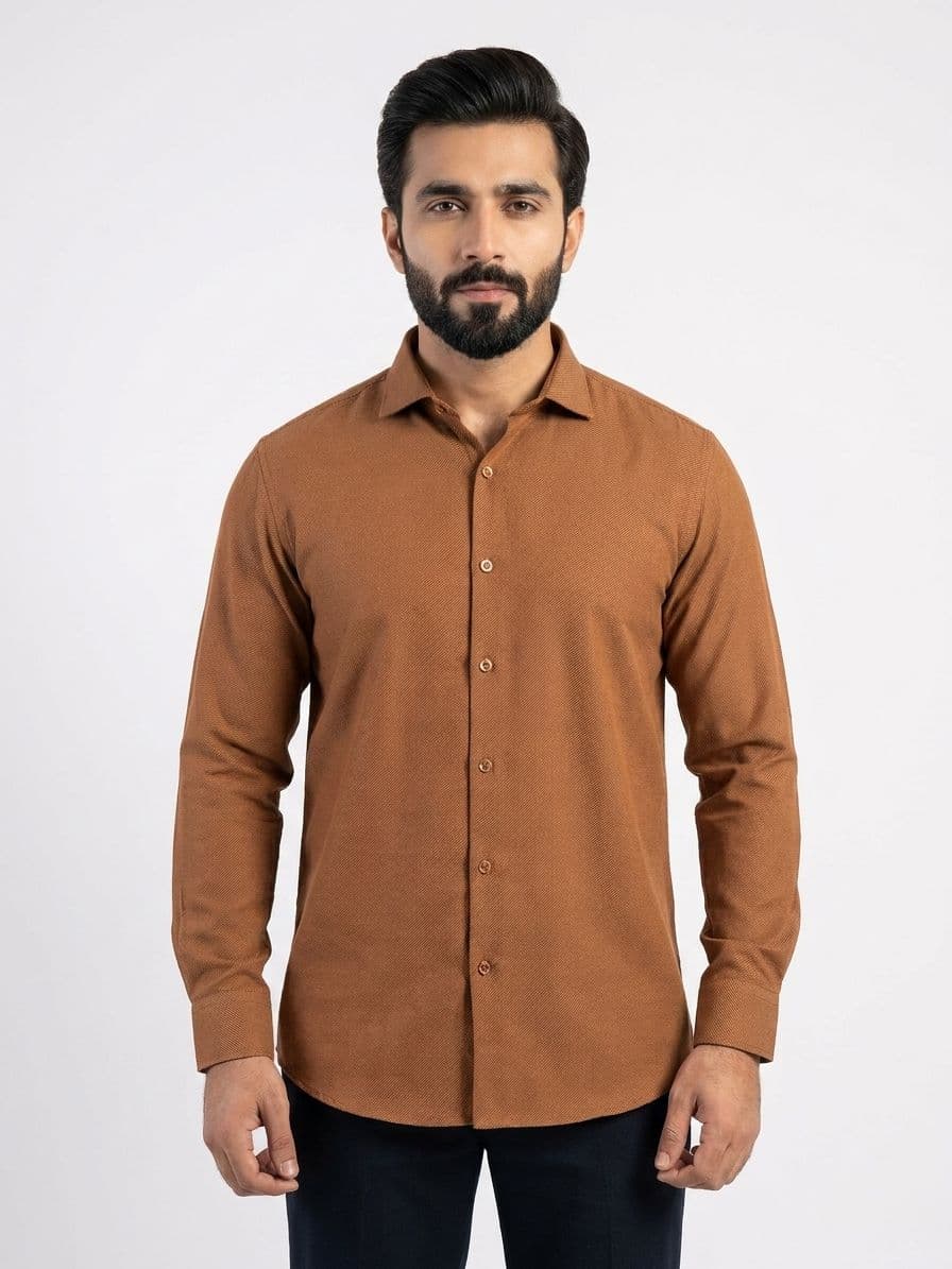 Men's Rust Brown Semi Formal Shirt – Premium Long Sleeve Dress Shirt thumbnail 3