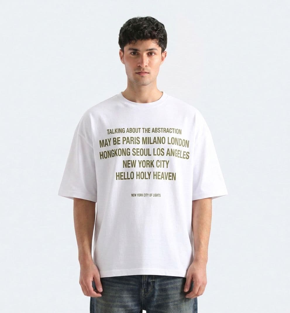 Men's Off-White Drop Shoulder Graphic T-Shirt – Urban City Print Oversized Tee