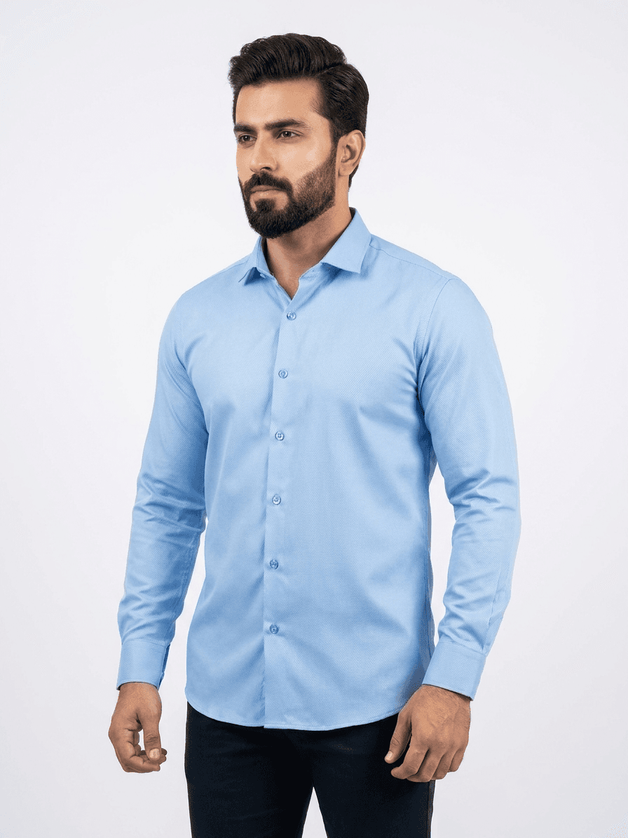 Men's Sky Blue Semi Formal Shirt – Premium Long Sleeve Dress Shirt thumbnail 3