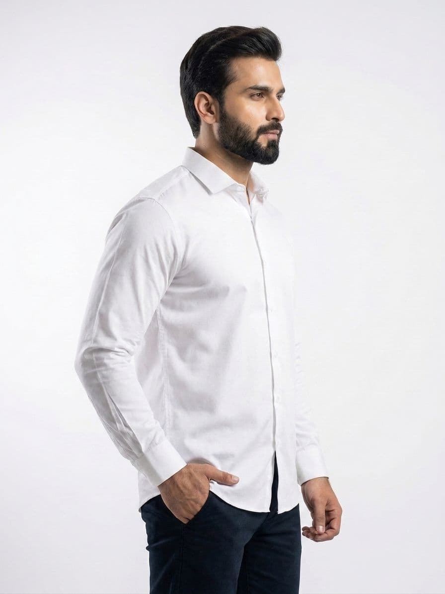 Men's Classic White Semi Formal Shirt – Premium Long Sleeve Dress Shirt thumbnail 4