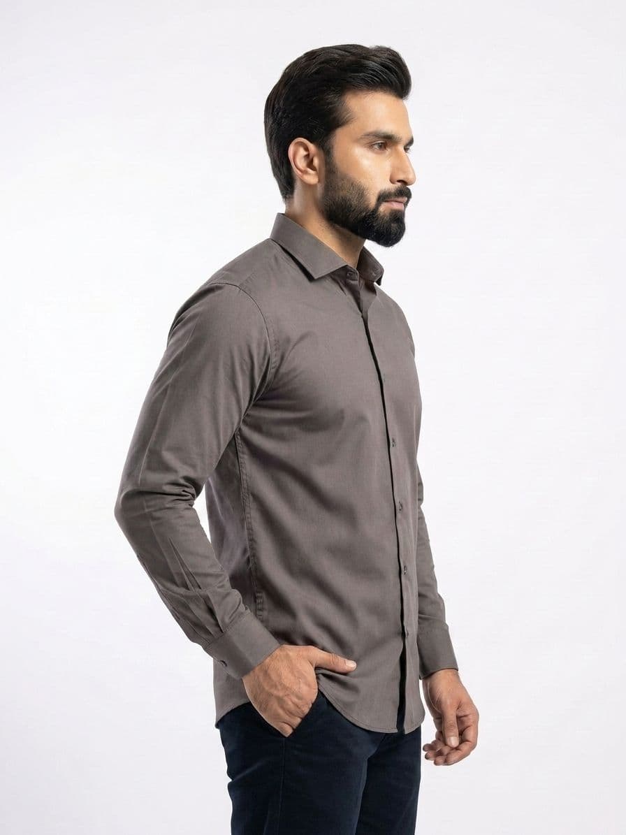 Men's Taupe Grey Semi Formal Shirt – Premium Long Sleeve Dress Shirt thumbnail 4