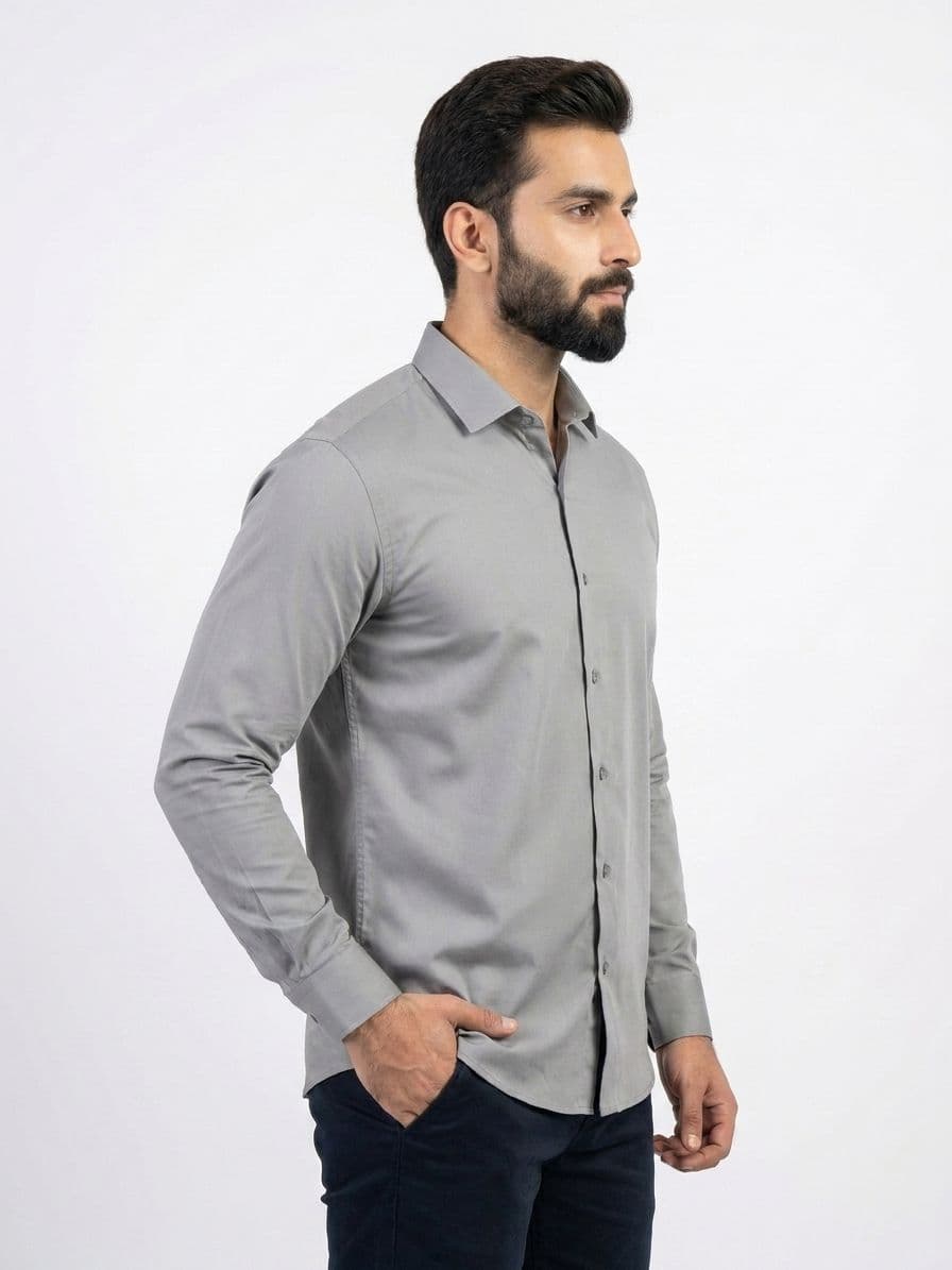 Men's Light Grey Semi Formal Shirt – Premium Long Sleeve Dress Shirt thumbnail 4