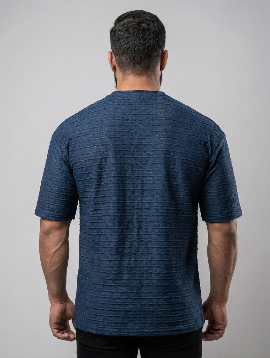 Men's LV Monogram Oversized Drop Shoulder T-Shirt – Deep Blue Chicken Fabric thumbnail 3