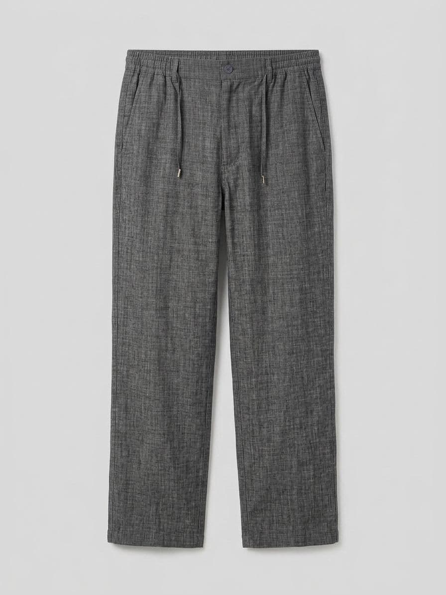 Men's Charcoal Grey Loose Fit Irish Cotton Trousers – Baggy Drawstring Pants thumbnail 3