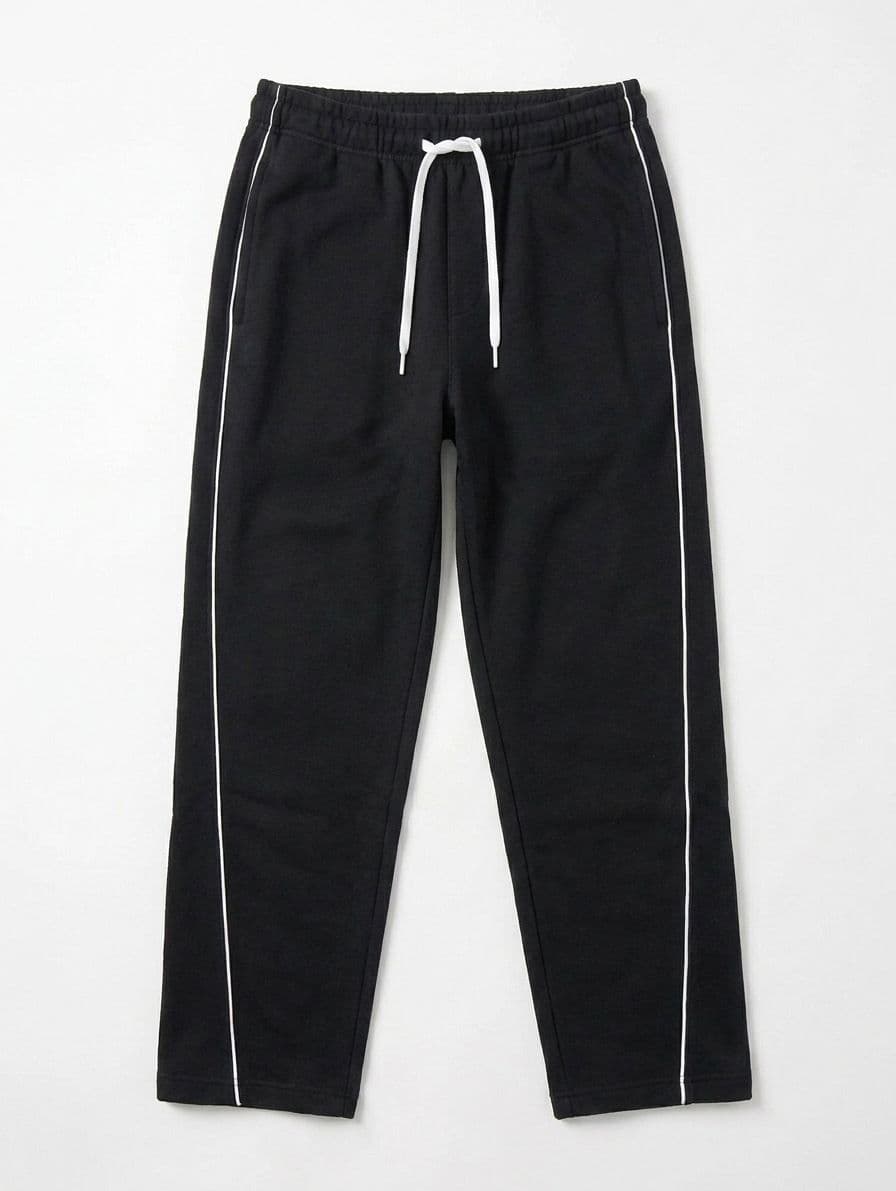 Men's Black Loose Fit Baggy Trousers with Curved Side Piping thumbnail 3
