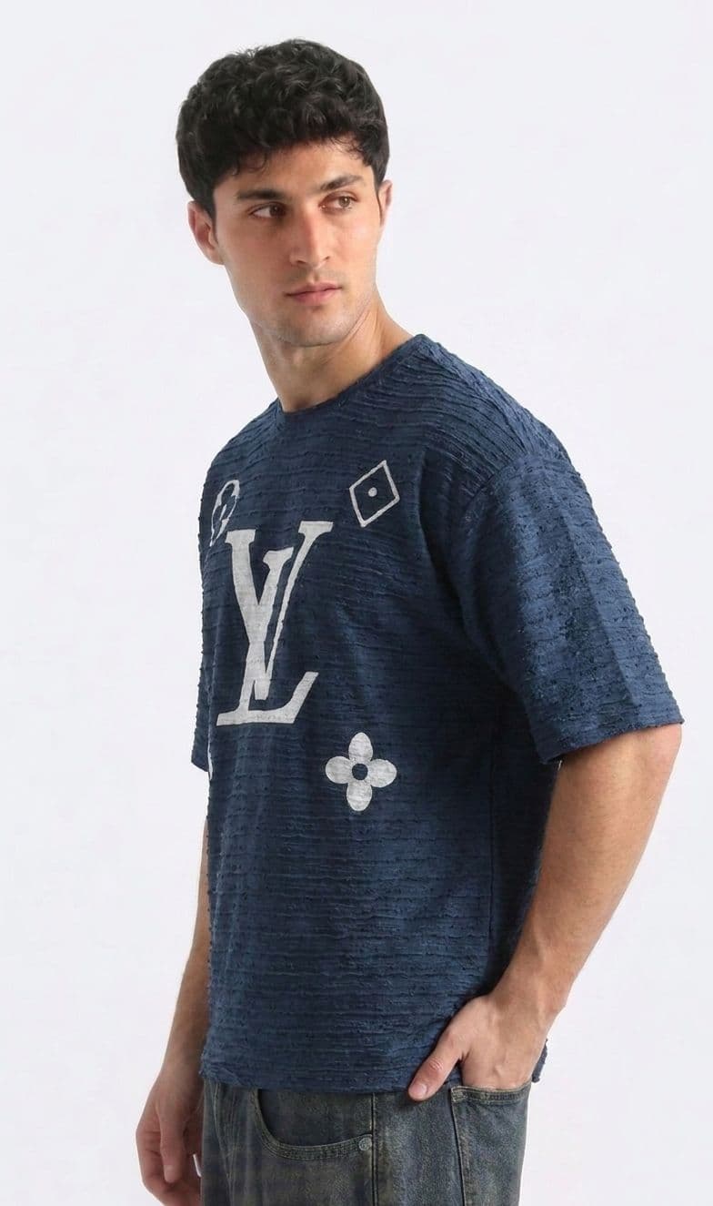 Men's  Oversized Drop Shoulder T-Shirt – Deep Blue Chicken Fabric thumbnail 2