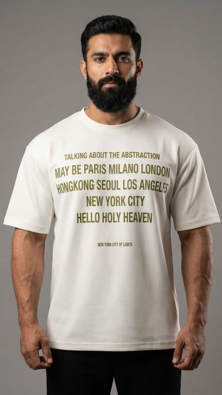 Men's Off-White Drop Shoulder Graphic T-Shirt – Urban City Print Oversized Tee