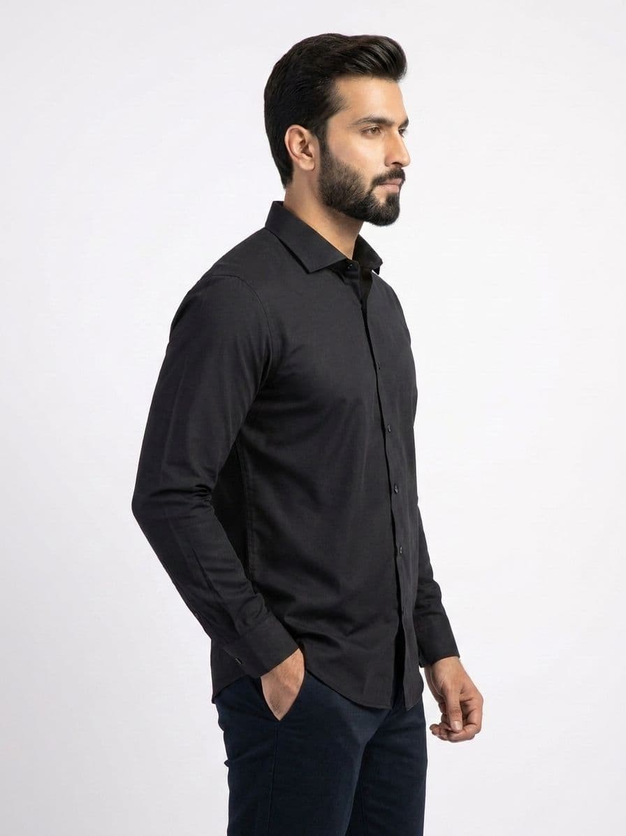 Men's Classic Black Semi Formal Shirt – Premium Long Sleeve Dress Shirt thumbnail 4