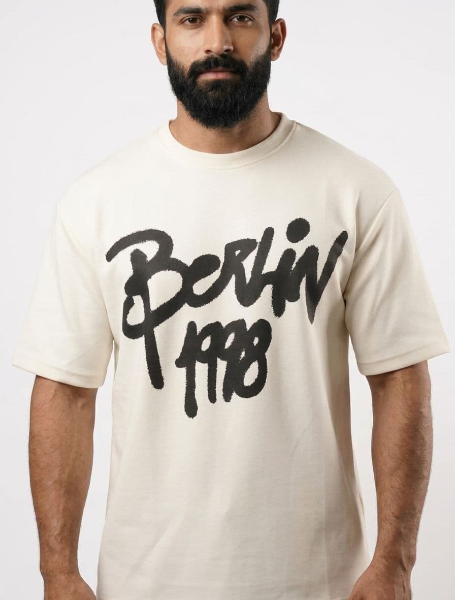 Men's Off-White Drop Shoulder Graphic T-Shirt – Berlin 1998 Oversized Tee