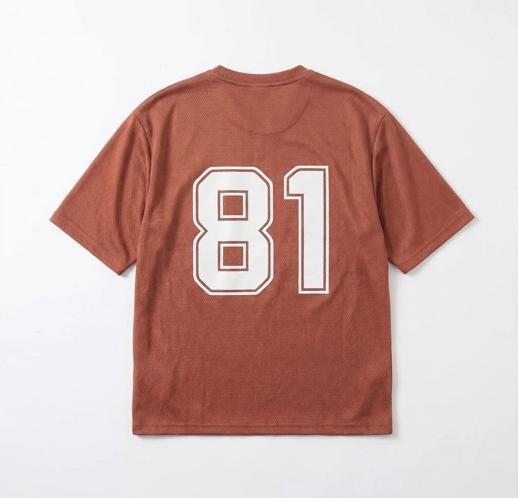Men's Rust Brown Drop Shoulder T-Shirt – Oversized Breathable Mesh Tee with Chest Print thumbnail 4