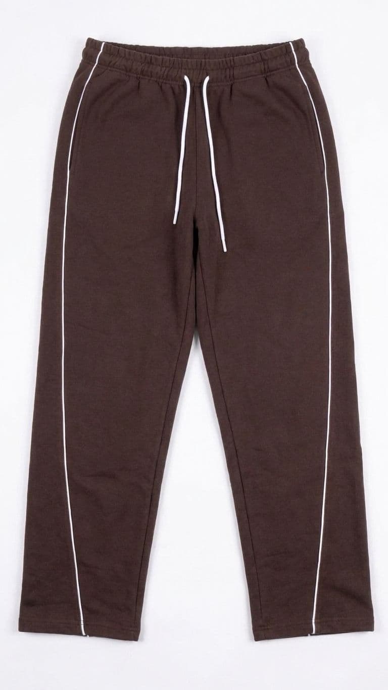 Men's Chocolate Brown Loose Fit Baggy Trousers with Curved Side Piping thumbnail 3