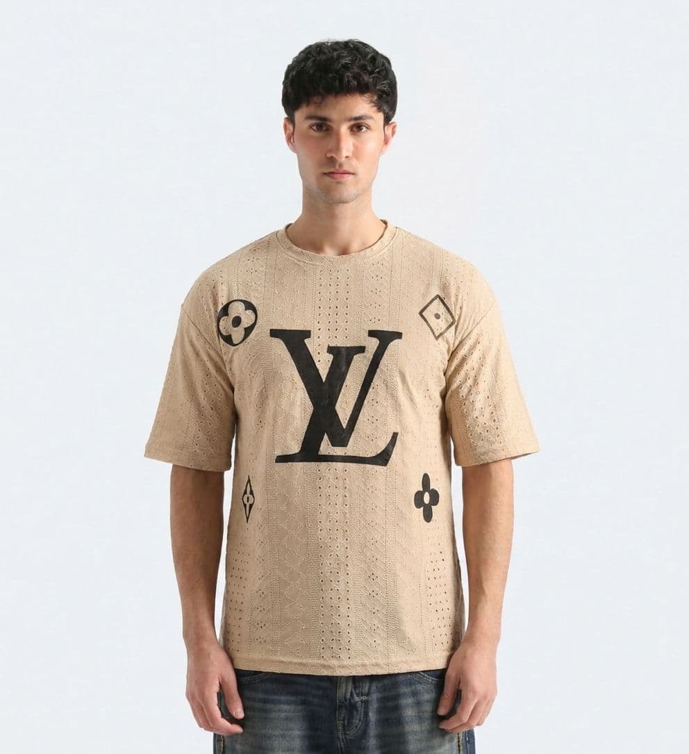 Men's LV Monogram Oversized Drop Shoulder T-Shirt – Light Brown Chicken Fabric