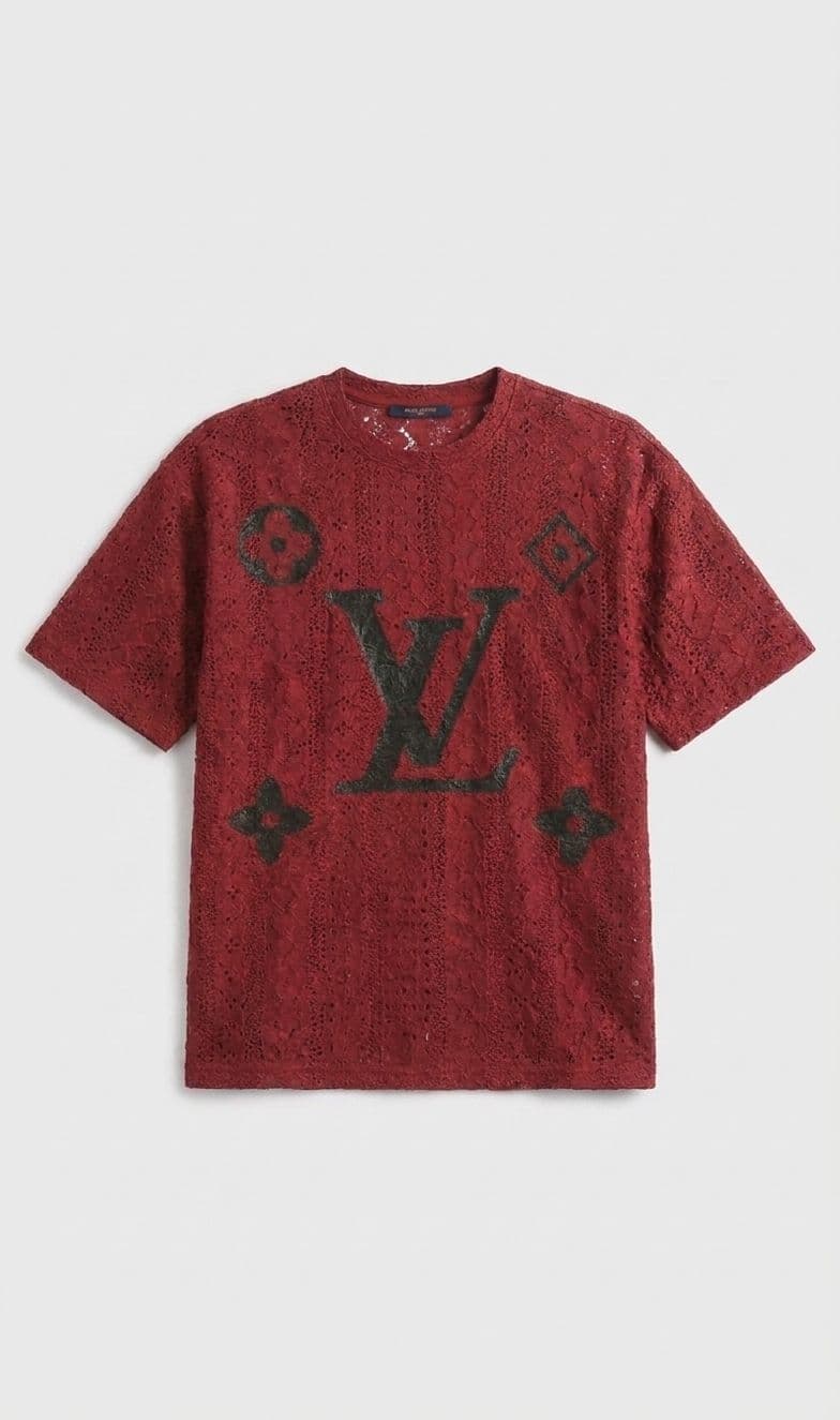 Men's LV Monogram Oversized Drop Shoulder T-Shirt – Deep Red Chicken Fabric thumbnail 3
