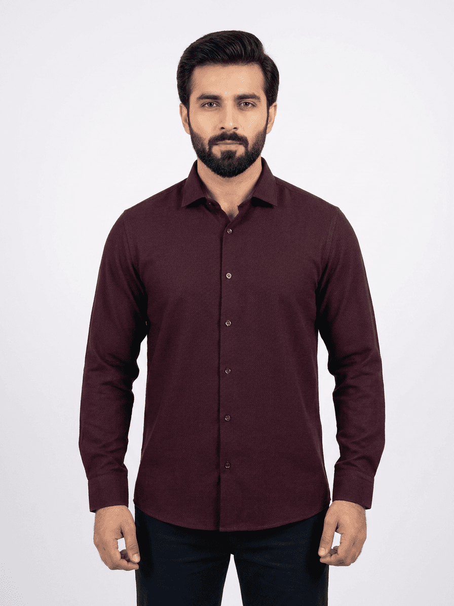 Men's Maroon Semi Formal Shirt – Premium Long Sleeve Dress Shirt thumbnail 3