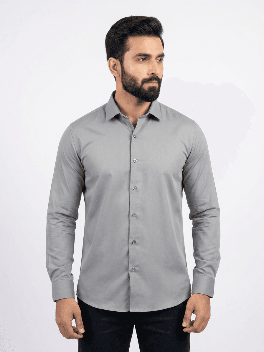 Men's Light Grey Semi Formal Shirt – Premium Long Sleeve Dress Shirt thumbnail 3