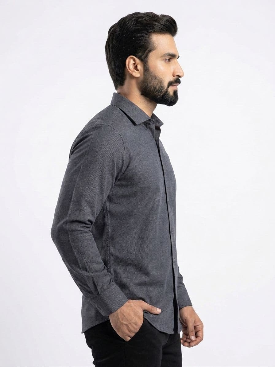 Men's Charcoal Grey Semi Formal Shirt – Premium Long Sleeve Dress Shirt thumbnail 4