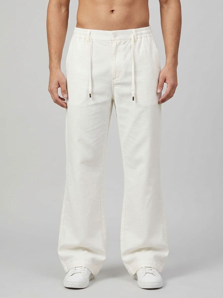 Men's Off-White Loose Fit Irish Cotton Trousers – Baggy Drawstring Pants