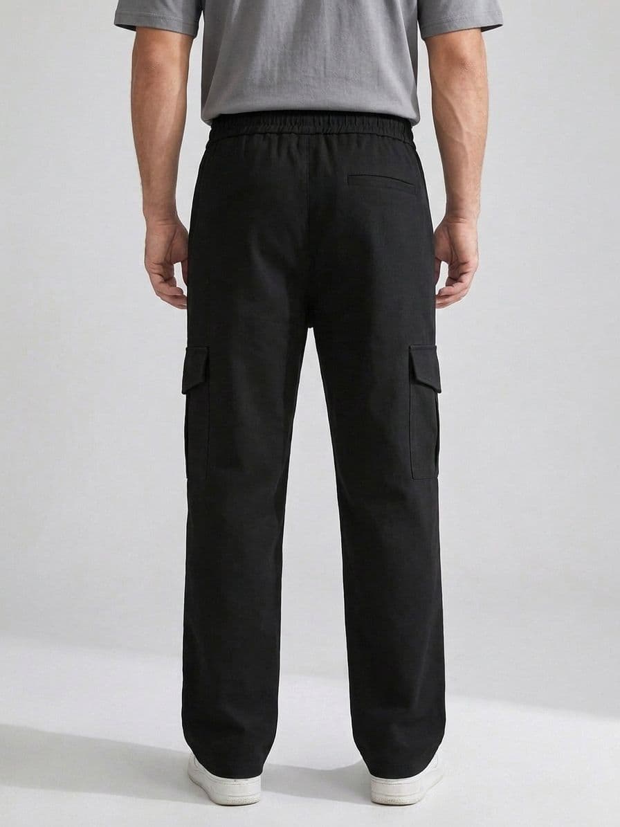 Men's Black Loose Fit Cargo Trousers – Lightweight Irish Cotton Linen (6 Pockets) thumbnail 2