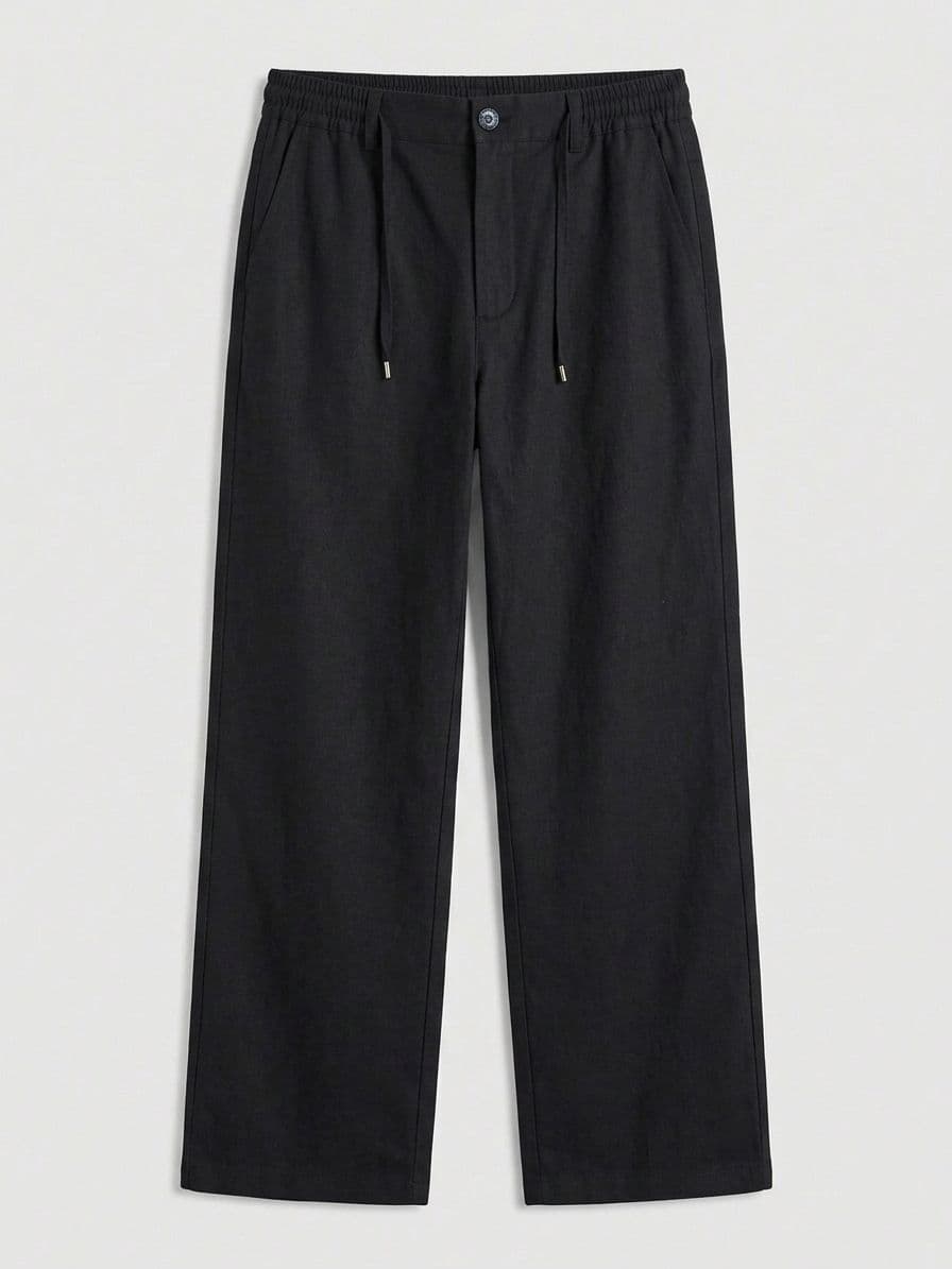 Men's Black Loose Fit Irish Cotton Trousers – Baggy Drawstring Pants thumbnail 3