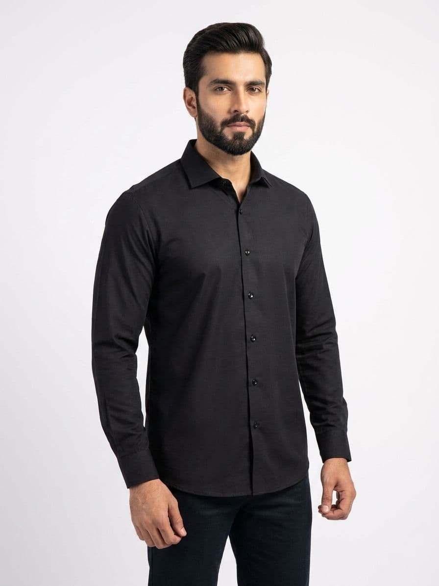 Men's Classic Black Semi Formal Shirt – Premium Long Sleeve Dress Shirt thumbnail 3