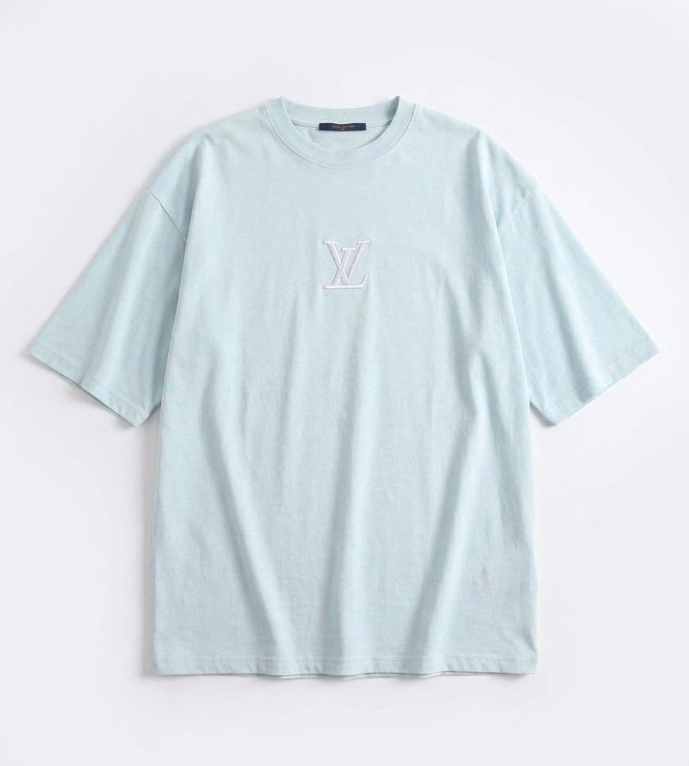 Men's Ice Blue Drop Shoulder Oversized T-Shirt with Front & Back Embroidery thumbnail 4